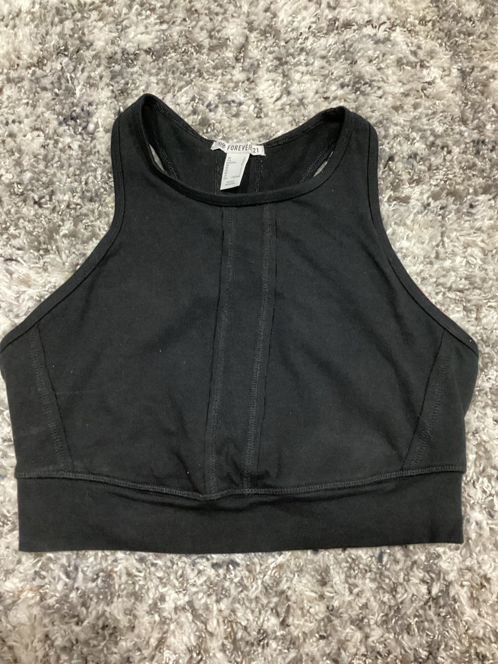 Forever 21 Black Ribbed High-Neck Cropped Tank